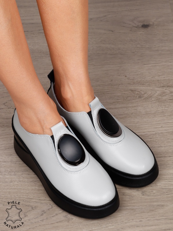 PANTOFI CASUAL Dama Piele Naturala Slip-on cu deatliu in fata CRL1443 GRI - Img 2