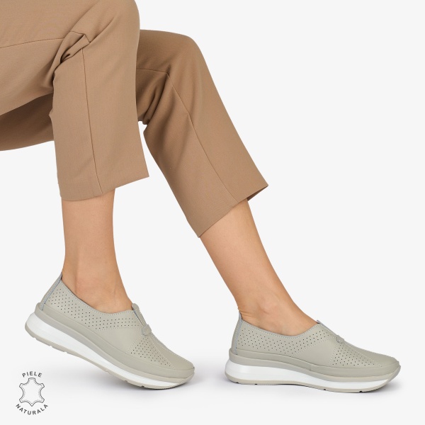 PANTOFI CASUAL Dama Piele Naturala USOR INALTA CRL1050 Culoare: GRI - Img 2