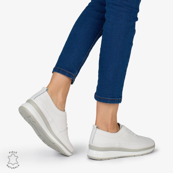 PANTOFI CASUAL Dama Piele Naturala USOR INALTA CRL1051 Culoare: ALB - Img 4