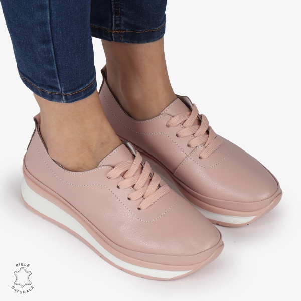 PANTOFI CASUAL Dama Piele Naturala USOR INALTA CRL1051 Culoare: ROZ - Img 3