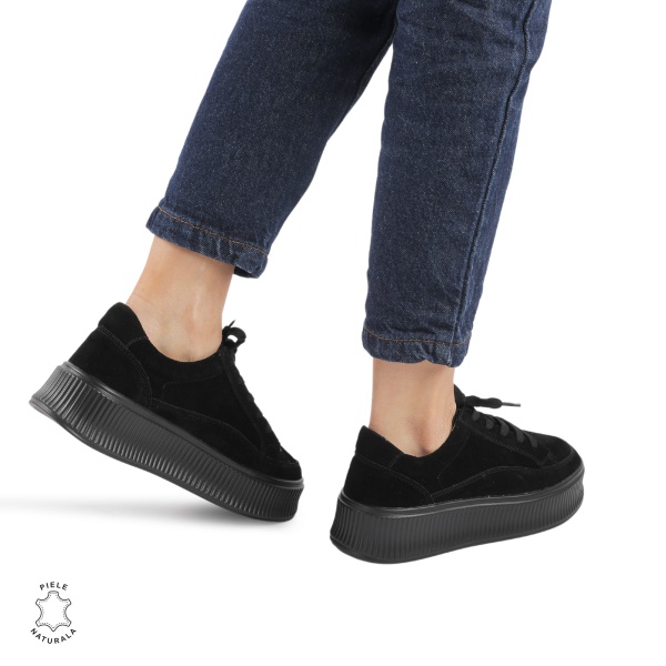Pantofi casual dama piele Piele naturala intoarsa si talpa plata CRL0870 - Img 3