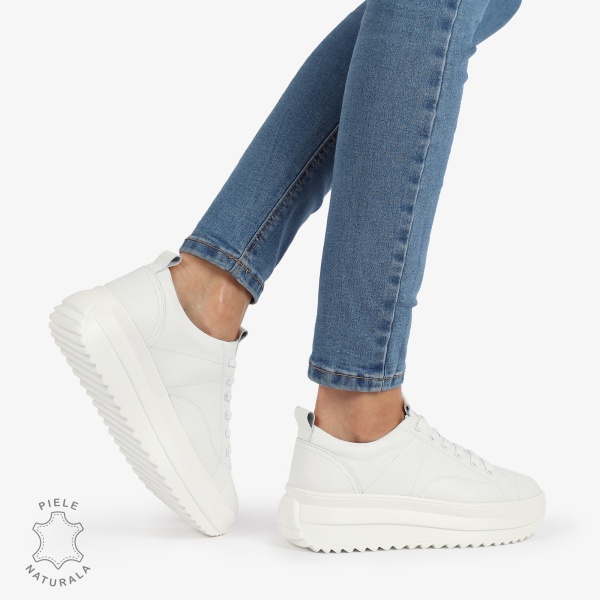 Pantofi Casual de dama din Piele Naturala CU CUSATURI DECORATIVE CRL1220 ALB - Img 3