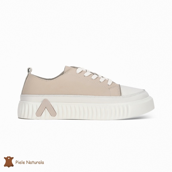 Pantofi Casual de dama din Piele naturala cu talpa groasa CRL0489 BEJ - Img 2