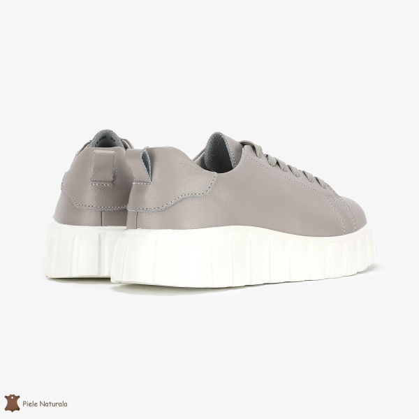 Pantofi Casual de dama din Piele naturala cu talpa groasa CRL0492 GRI - Img 3