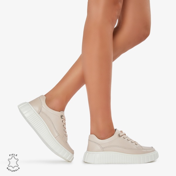 Pantofi Casual de dama din Piele naturala cu talpa groasa CRL0526 Roz - Img 2