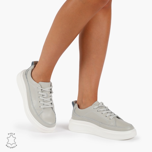 Pantofi Casual de dama din Piele Naturala CU TALPA INALTA CRL1210 GRI - Img 2