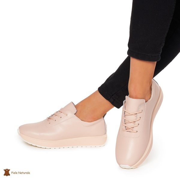 Pantofi casual de dama din piele naturala cu talpa plata CRL0024 ROZ - Img 3