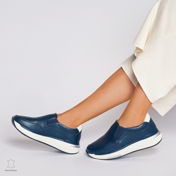 Pantofi casual de dama din piele naturala cu talpa platforma CRL0015 Navy - Img 3