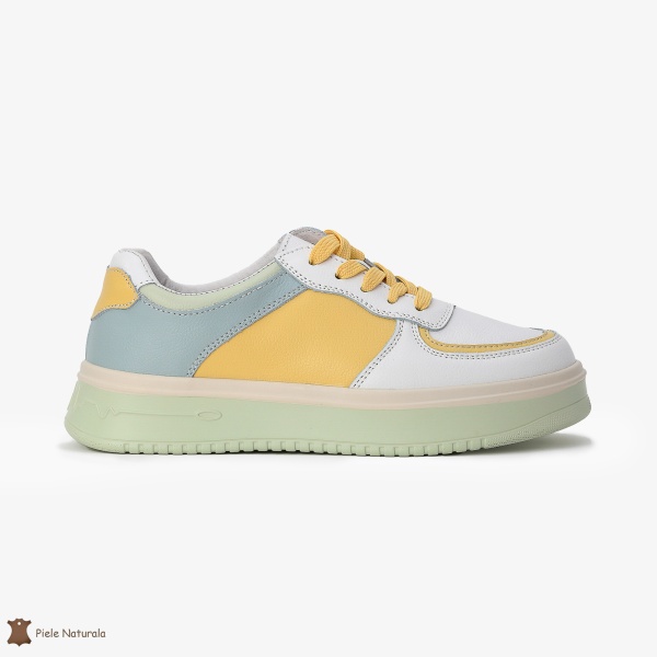 Pantofi Casual de dama din Piele naturala Multicolor cu design special CRL0519 ALB CU GALBEN - Img 2