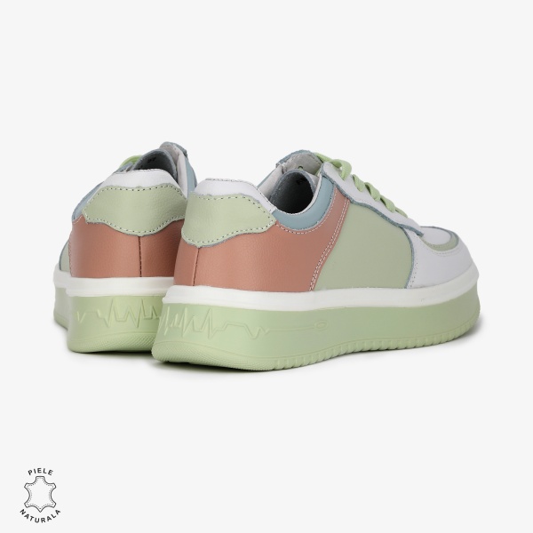 Pantofi Casual de dama din Piele naturala Multicolor cu design special CRL0519 ALB CU VERDE - Img 3