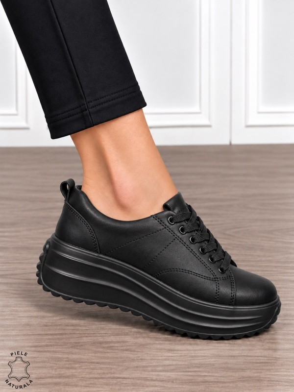 Pantofi casual din piele naturală pentru damă cu design versatil CRL1908 NEGRU - Img 2