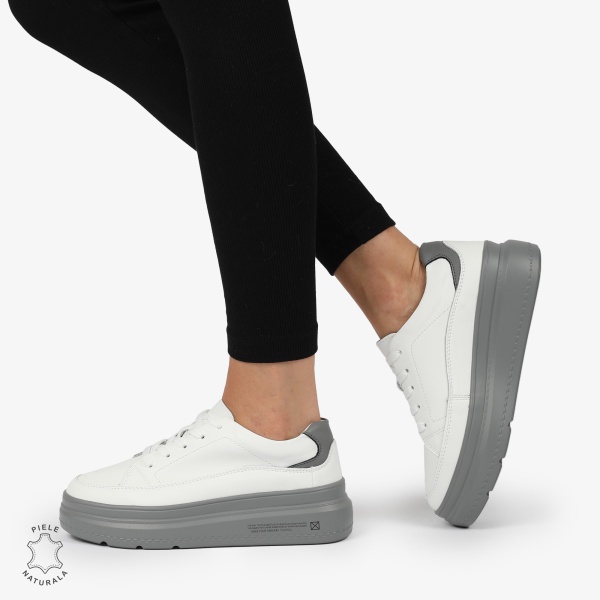Pantofi CASUAL PIELE NATURALA CRL1271 ALB CU GRI - Img 2