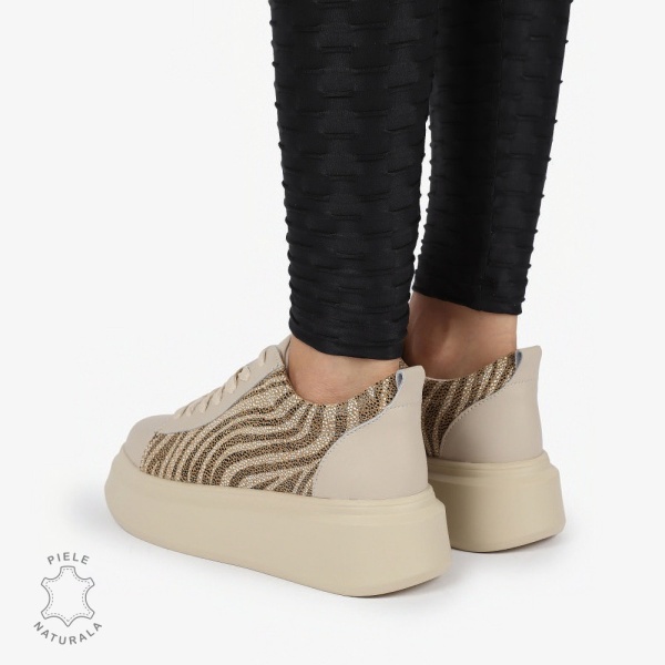 Pantofi casual piele naturala cu Imprimeu Leopard CRL1305 BEJ - Img 4