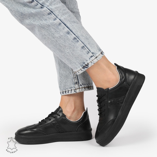 Pantofi CASUAL PIELE NATURALA CU INCHIDERE SIRET CRL1295 NEGRU - Img 2