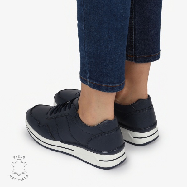 PANTOFI CASUAL Piele Naturala CU INCHIDERE SIRET SI MODEL PE TALPA CRL1303 BLEUMARIN - Img 3