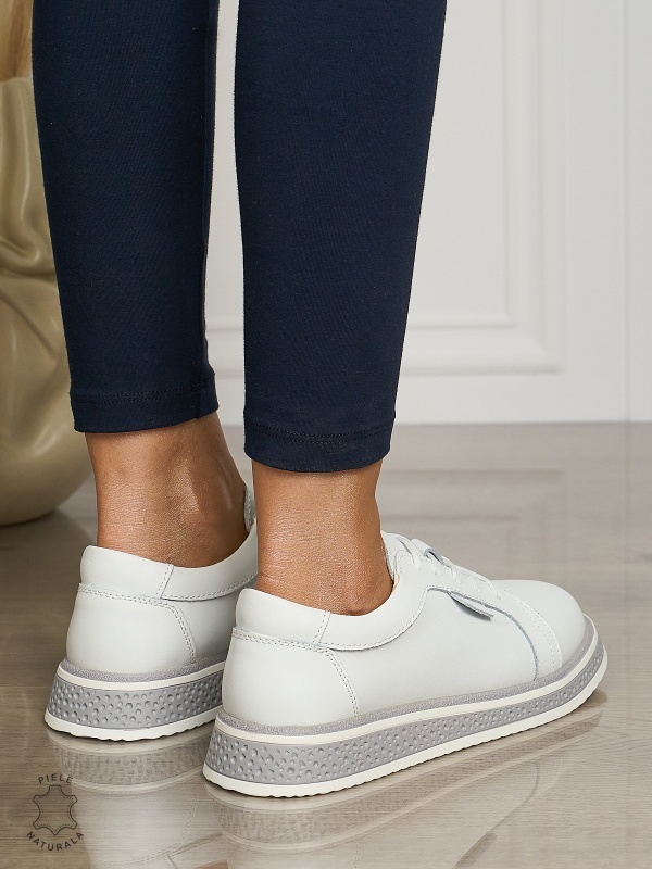 Pantofi casual piele naturala CU TALPA GROASA CRL1513 Alb - Img 3