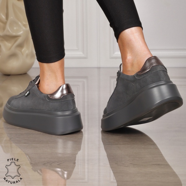 Pantofi CASUAL PIELE NATURALA robusti CRL1451 GRI - Img 3
