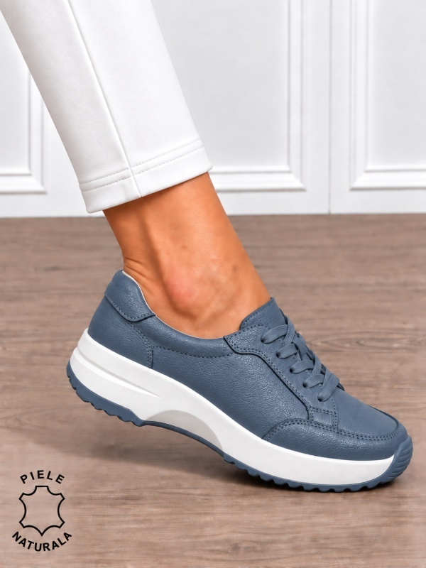 Pantofi damă din piele naturală cu șiret CRL1860 ALBASTRU - Img 2