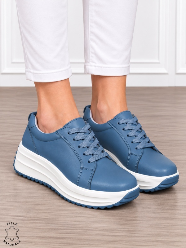 Pantofi damă din piele naturală cu stil urban și finisaje elegante CRL1907 ALBASTRU - Img 2