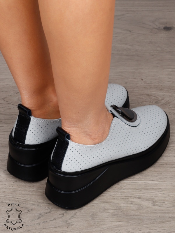 Pantofi damă din piele naturală model comod cu element decorativ frontal CRL1443 GRI - Img 3