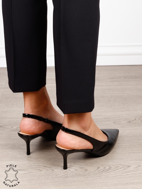 Pantofi dama eleganti din piele naturala cu toc subtire si varf ascutit CRL1616 NEGRU - Img 3