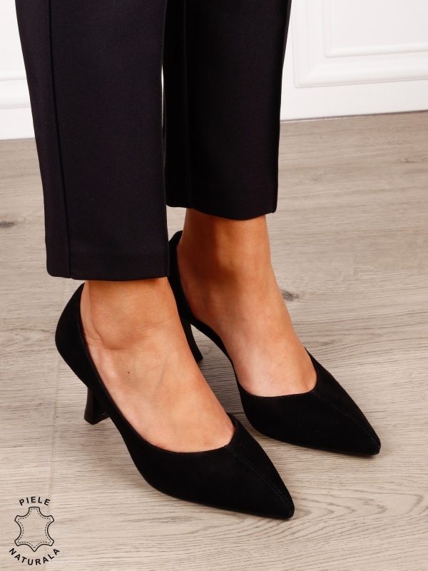 Pantofi dama eleganti din piele naturala Intoarsa cu toc Special CRL1623Negru - Img 3