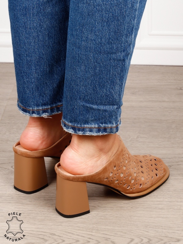 Pantofi dama eleganti din piele naturala Intoarsa Slip-on CRL1633 CAMEL - Img 4