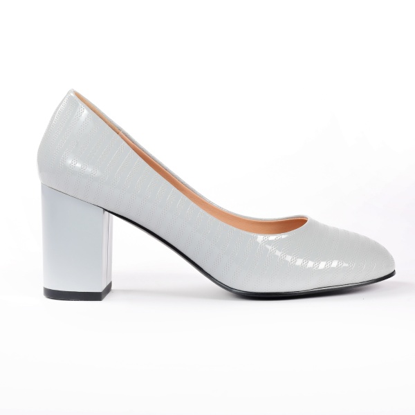Pantofi Eleganți dama din Piele Ecologică Lăcuită CRL0132 Gri - Img 2