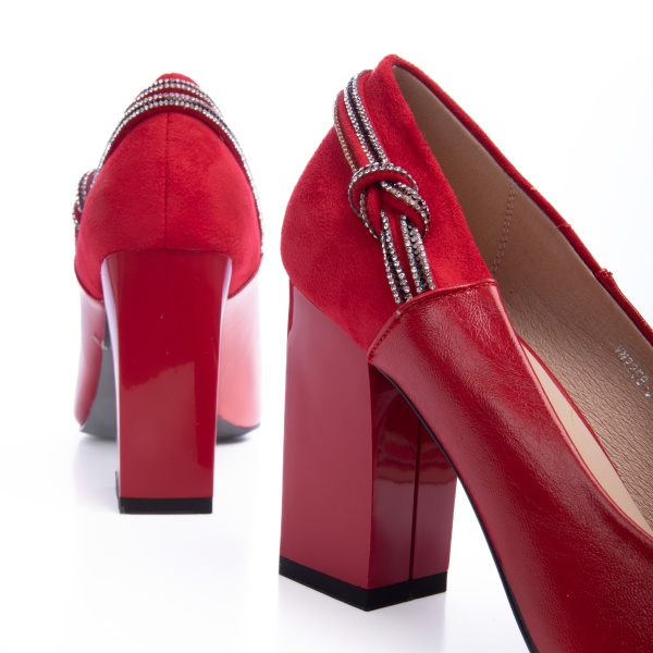 Pantofi Eleganti din Piele Ecologica cu toc Gros CRL0730 Red - Img 3