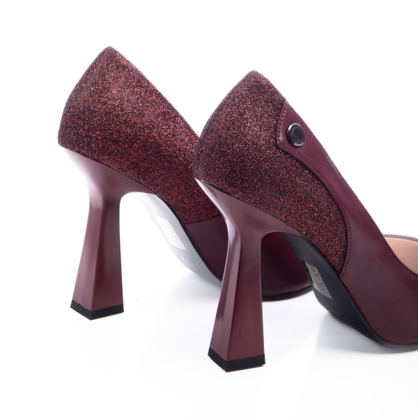 Pantofi Eleganti din Piele Ecologica cu toc special si Sclipici CRL0724 bordo - Img 3