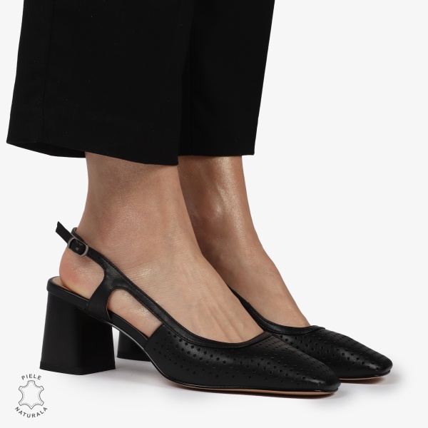 PANTOFI ELEGANTI DIN PIELE NATURALA CU TOC GROS CRL01385 NEGRU - Img 3