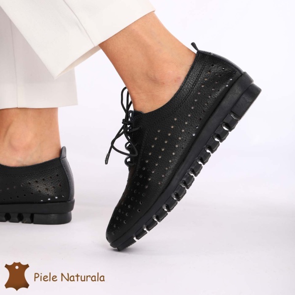 Pantofi Perforati dama din Piele Naturala cu mici perforatii CRL0188 NEGRU - Img 2