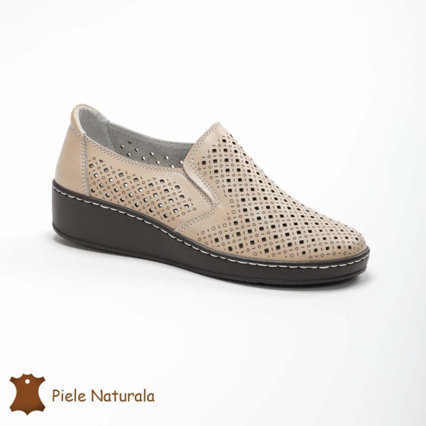 Pantofi Perforati dama din Piele Naturala cu mici perforatii CRL0193 BEJ - Img 2
