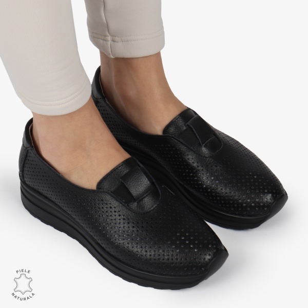 Pantofi Perforati Dama Piele naturală CRL0104 NEGRU - Img 2