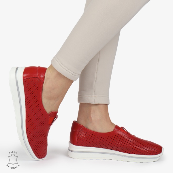 Pantofi Perforati Dama Piele naturală CRL0104 ROSU - Img 4
