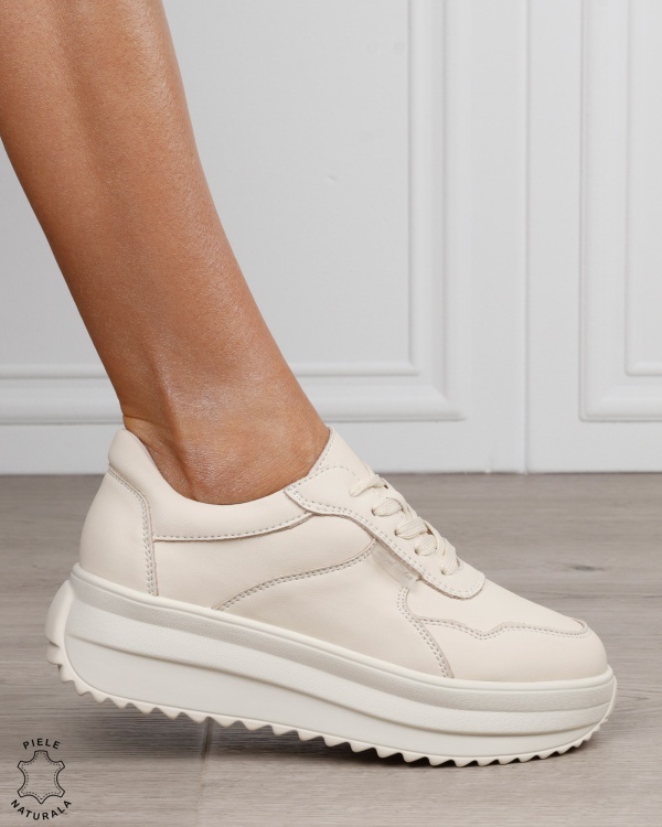 Pantofi sport damă din piele naturală cu talpă înaltă și design modern CRL1881 BEJ - Img 2