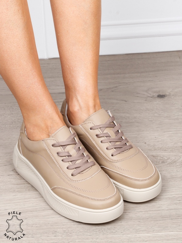 Pantofi sport din piele naturală cu design modern CRL1810 KHAKI - Img 2