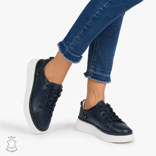 Pantofii casual piele naturala COMOZI CRL1070 CULOARE: NAVY - Img 2
