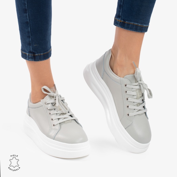 Pantofii casual piele naturala CRL0763 GRI - Img 2