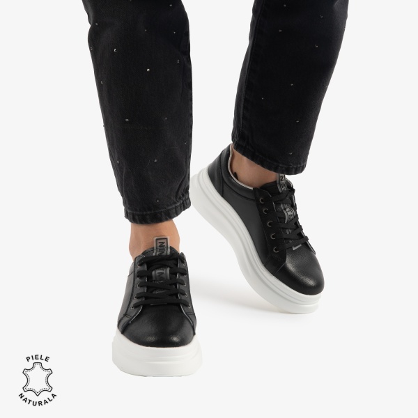 Pantofii casual piele naturala CRL0763 NEGRU - Img 2