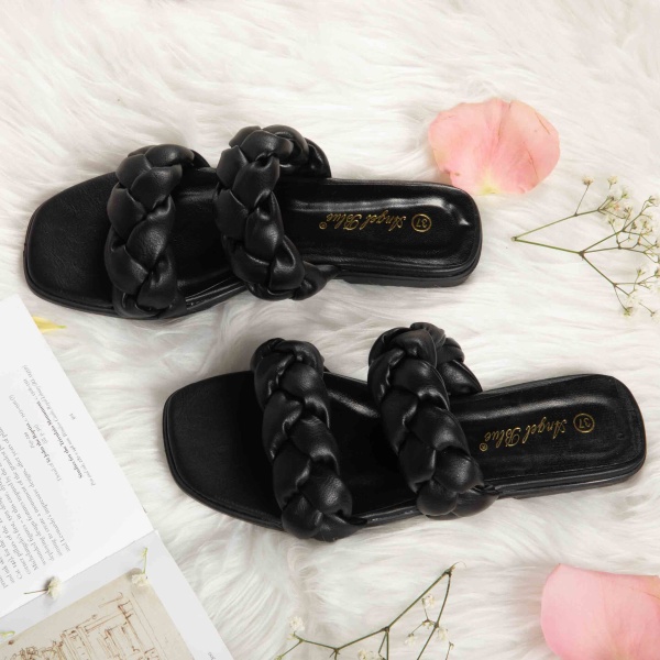 Papuci dama din Piele Ecologica negre CRL0162 - Img 2