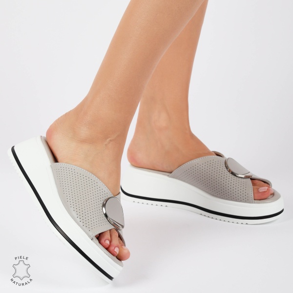 PAPUCI Dama DIN Piele Naturala CRL1436 GRI - Img 3