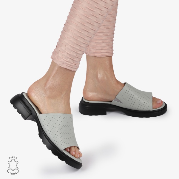 PAPUCI DAMA DIN PIELE NATURALA CU TOC MEDIU CRL1428 GRI - Img 3
