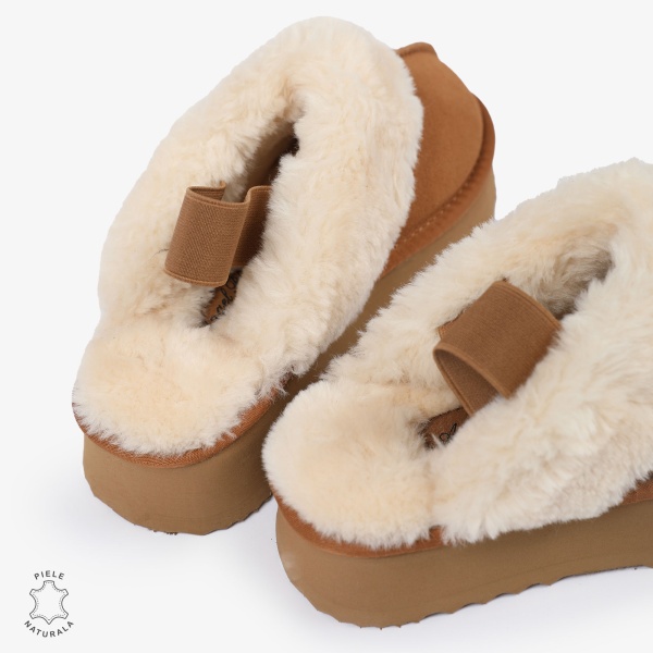 PAPUCI DAMA TIP UG din PIELE INTOARSA CU ELASTIC LA SPATE CRL1269 CULOARE: Camel - Img 6