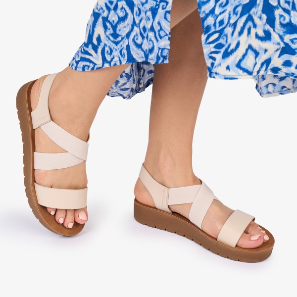 SANDALE dama Piele ECOLOGICA CRL1009 CU ELASTIC Culoare: BEJ - Img 3