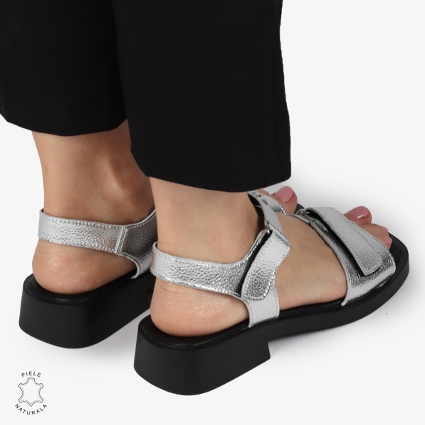 SANDALE Dama Piele Naturala CU INCHIDERE VELCRO CONFORTABILE CRL1373 ARGINTIU - Img 4