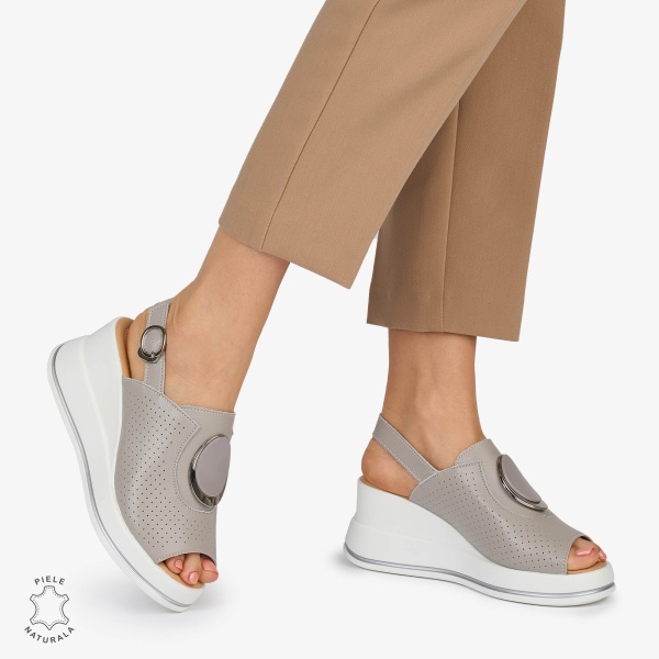 SANDALE Dama Piele Naturala CU TALPA INALTA SI ACCESORIU METALIC CRL1046 Culoare: GRI - Img 2