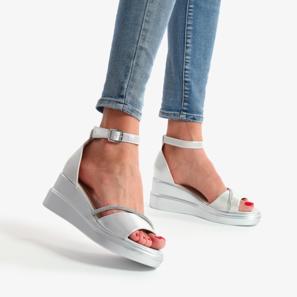 SANDALE DIN PIELE ECOLOGICA CU PLATFORMA CRL07828 ARGINTIU - Img 2
