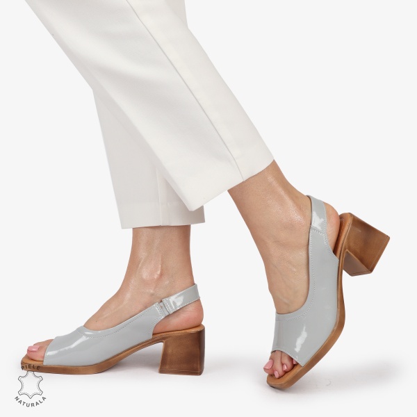 Sandale elegante din piele naturală CU CATARAMA MODEL CLASIC CRL1403 GRI - Img 2