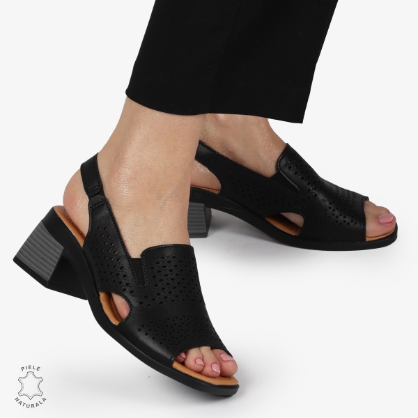 Sandale elegante din piele naturală CU STIL AJURAT CRL1404 NEGRU - Img 2